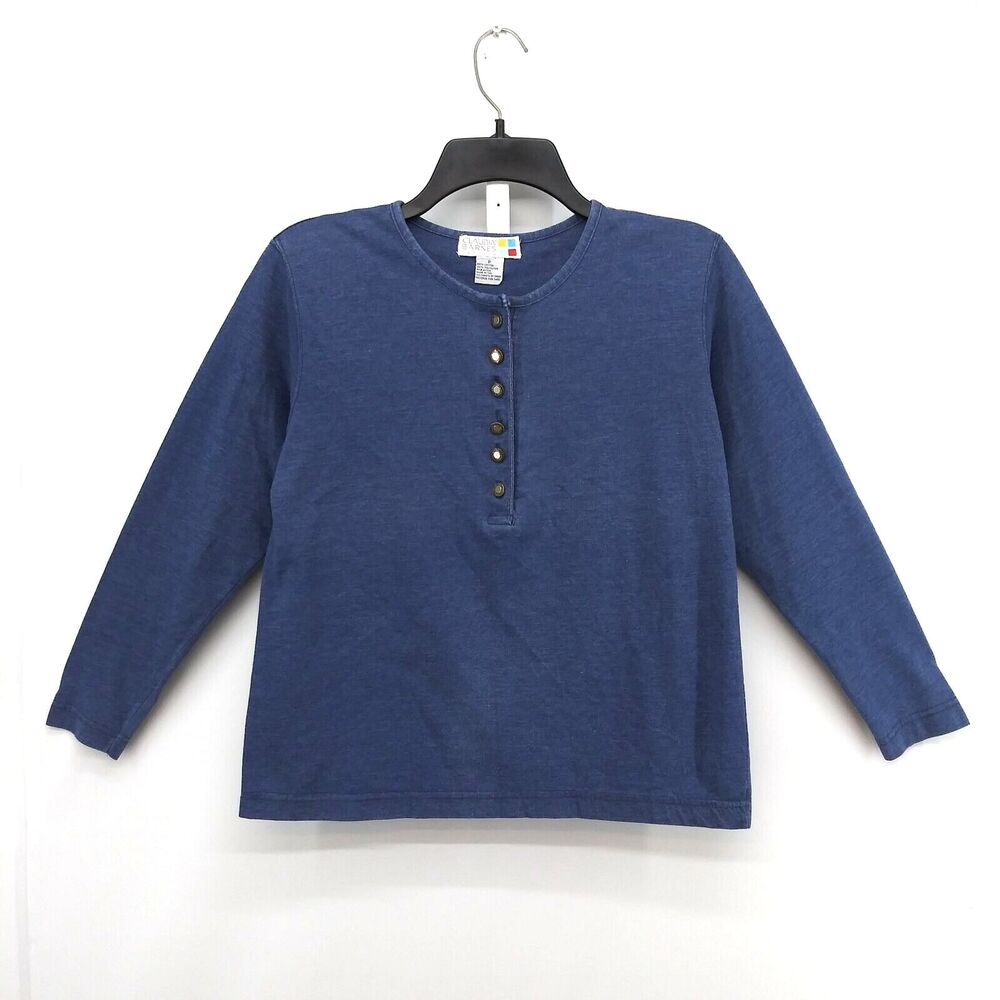 Claudia Barnes Shirt Womens Size PS Blue Henley Long Sleeve Pullover Top